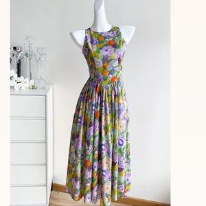 Vintage style flower colorful long dress
